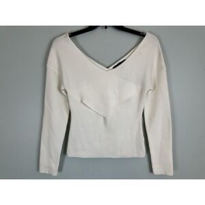 French Connection Lydia Knit V-Neck Top Cream Women's Small NWT Chic Minimalist